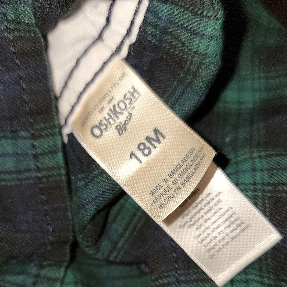 OshKosh B'gosh Green Plaid Overall Dress And Cat&Jack Light Blue Dress 18m Girl